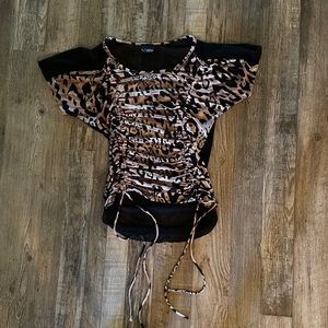 Daytrip Brand Sheer Cheetah Print adjustable shirt womens Size Small